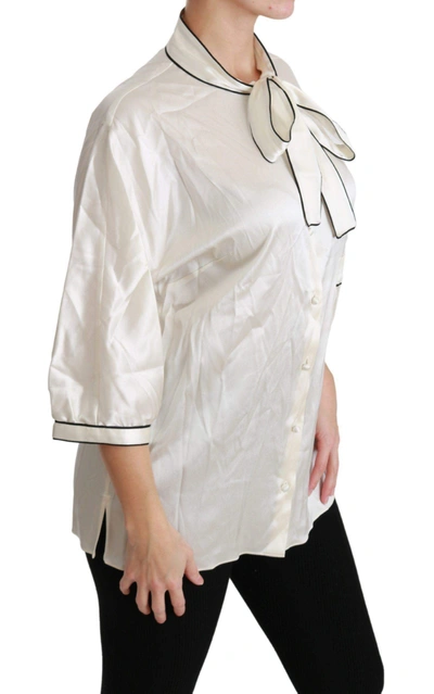 Shop Dolce & Gabbana Beige 3/4 Sleeve Shirt Blouse Silk Top