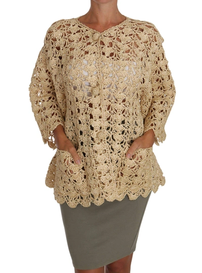 Shop Dolce & Gabbana Beige Cardigan Crochet Knitted Raffia Sweater
