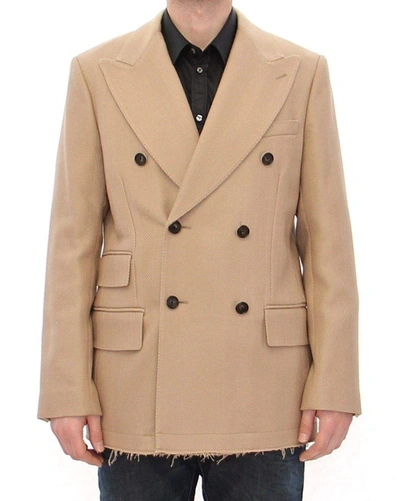 Shop Dolce & Gabbana Beige Double Breasted Coat Jacket