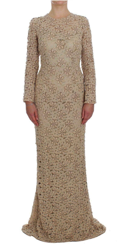 Shop Dolce & Gabbana Beige Floral Lace Sheath Maxi Dress