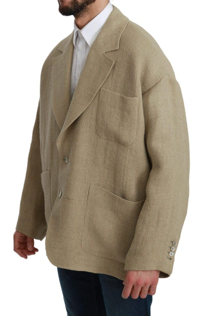 Shop Dolce & Gabbana Beige Jacket Coat 100% Jute Blazer Coat