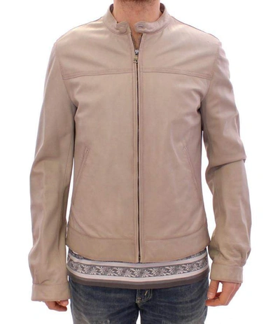 Shop Dolce & Gabbana Beige Leather Jacket Biker Coat
