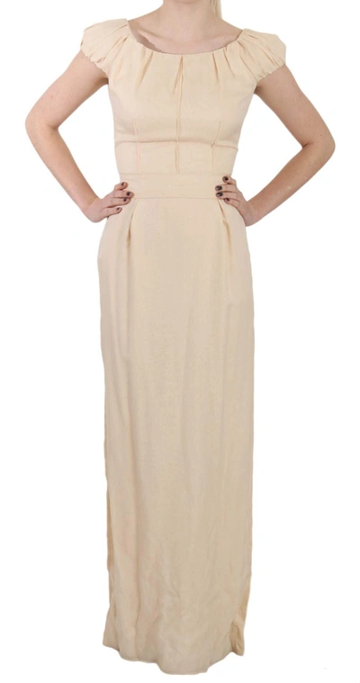 Shop Dolce & Gabbana Beige Silk Column Cap Sleeve Gown Dress