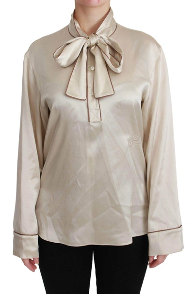 Shop Dolce & Gabbana Beige Sleeve Top Queen Silk Satin Blouse