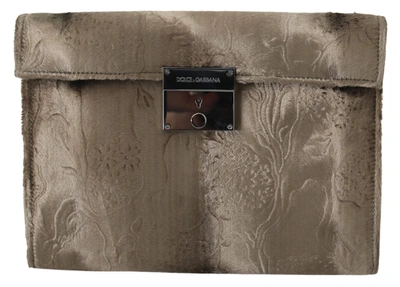 Shop Dolce & Gabbana Beige Velvet Floral Leather Men Document Briefcase