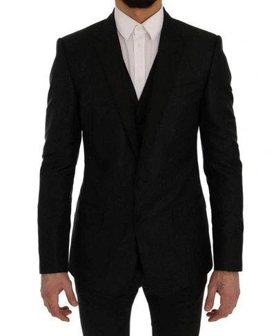 Shop Dolce & Gabbana Black Blue Martini Silk Blazer Jacket