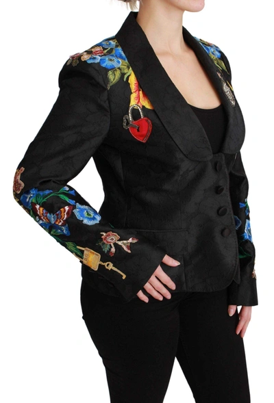 Shop Dolce & Gabbana Black Brocade Crystal Blazer Jacket