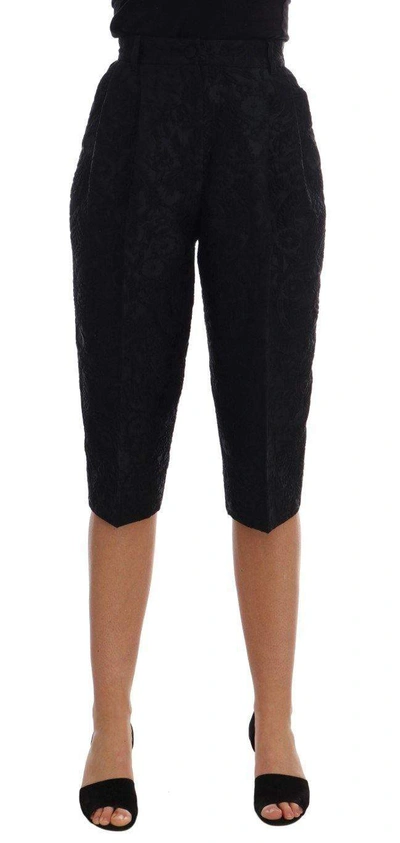 Dolce & Gabbana Black Brocade High Waist Capri Shorts In Black