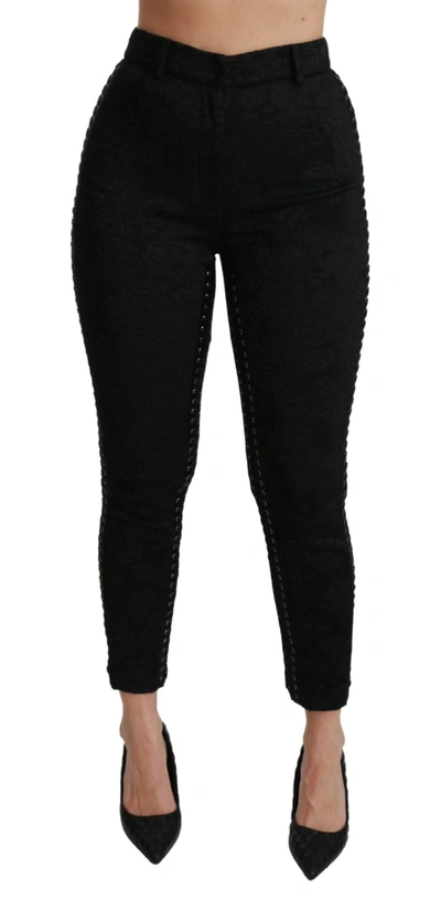 Shop Dolce & Gabbana Black Brocade Skinny High Waist Pants