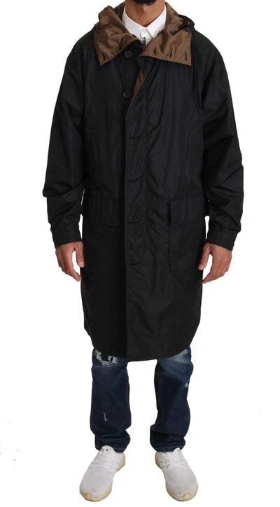 Shop Dolce & Gabbana Black Brown Hooded Reversible Raincoat