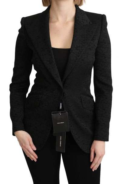 Shop Dolce & Gabbana Black Brocade Single Breasted Blazer Jacket
