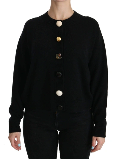 Shop Dolce & Gabbana Black Button Embellished Cardigan Sweater