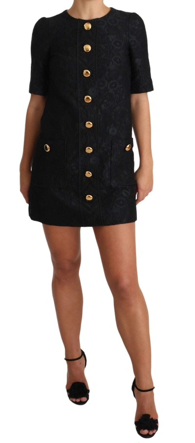 Shop Dolce & Gabbana Black Button Embellished Jacquard Mini Dress
