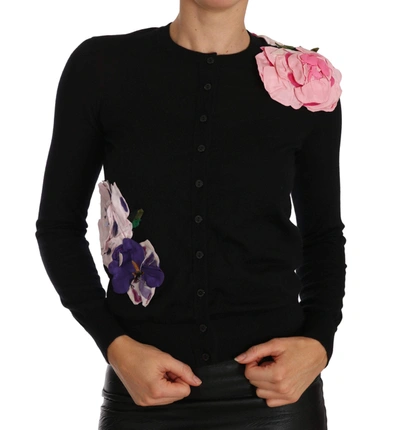 Shop Dolce & Gabbana Black Cashmere Cardigan Floral Sweater