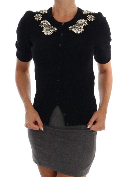 Shop Dolce & Gabbana Black Cashmere Crystal Cardigan Sweater