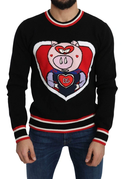 Shop Dolce & Gabbana Black Cashmere Pig Of The Year Pullover Sweater