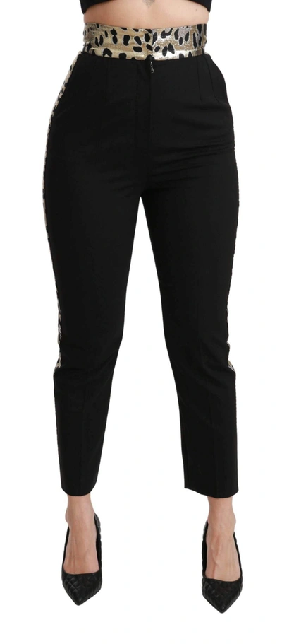Shop Dolce & Gabbana Black Cropped Skinny High Waist Wool Pants
