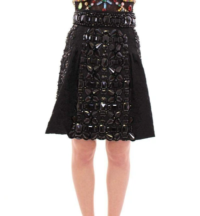 Shop Dolce & Gabbana Black Crystal Handmade Above Knee Skirt