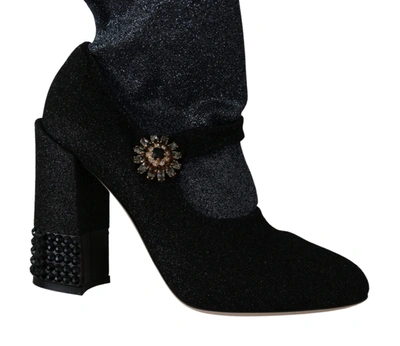 Shop Dolce & Gabbana Black Crystal Mary Janes Booties Shoes
