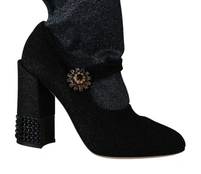 Dolce & Gabbana Black Crystal Mary Janes Booties Shoes In Black