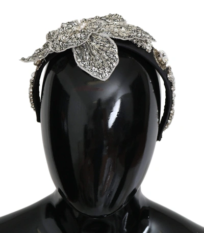 Shop Dolce & Gabbana Black Crystal Silver Diadem Tiara Headband In Gray
