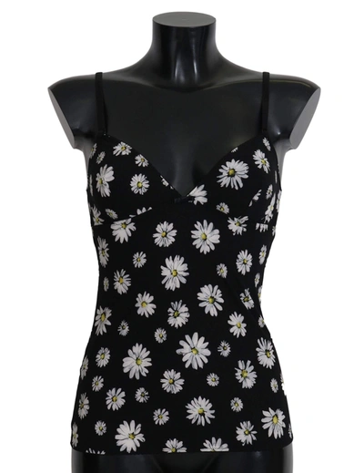 Shop Dolce & Gabbana Black Daisy Print Dress Lingerie Chemisole