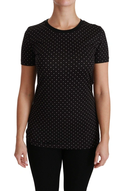 Shop Dolce & Gabbana Black Dotted Crewneck Cotton Top T-shirt