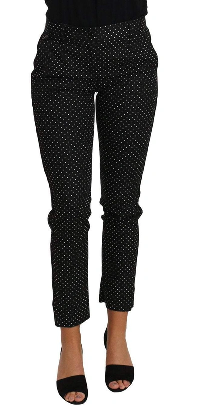 Shop Dolce & Gabbana Black Dress Polka Dot Cropped Straight Pants