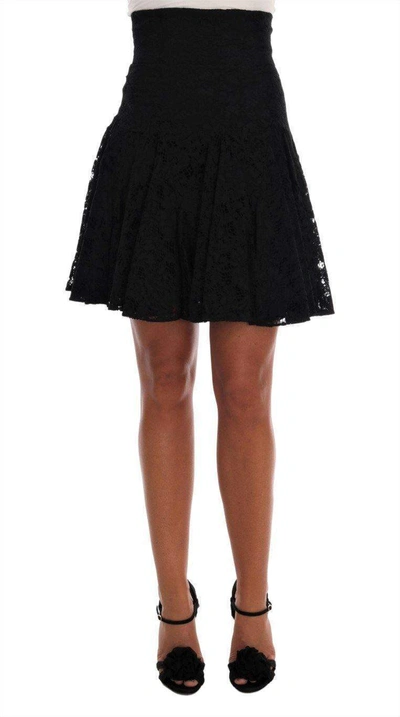Shop Dolce & Gabbana Black Floral Cutout Lace A-line Skirt