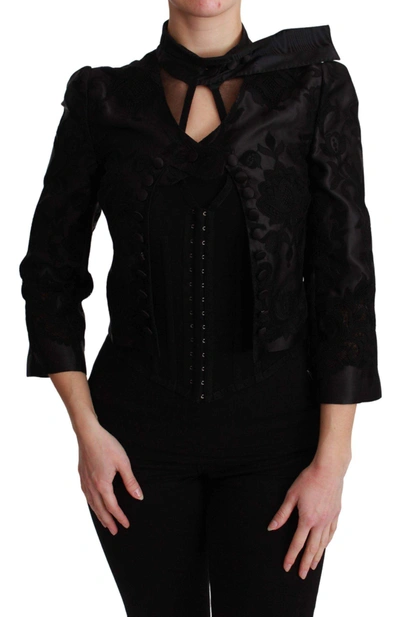 Shop Dolce & Gabbana Black Floral Jacquard Blazer Silk Jacket