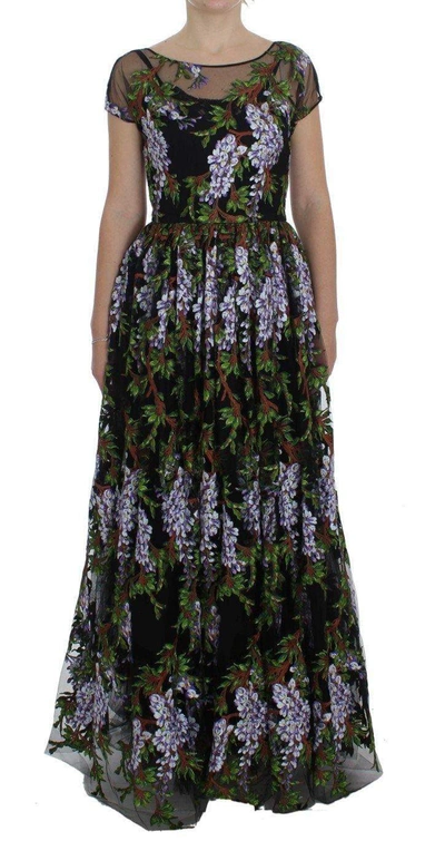 Shop Dolce & Gabbana Black Floral Embroidered Full Maxi Dress