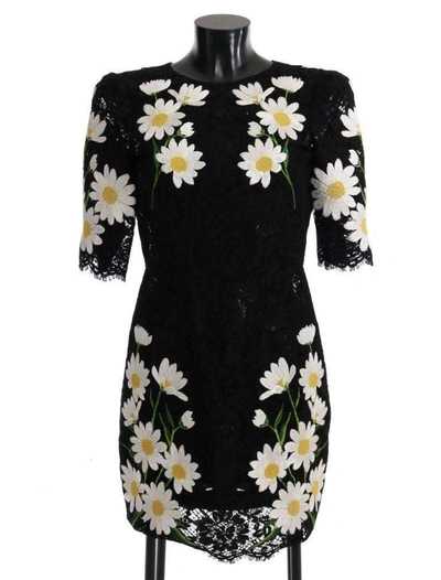 Shop Dolce & Gabbana Black Floral Lace Chamomile Sicily Dress