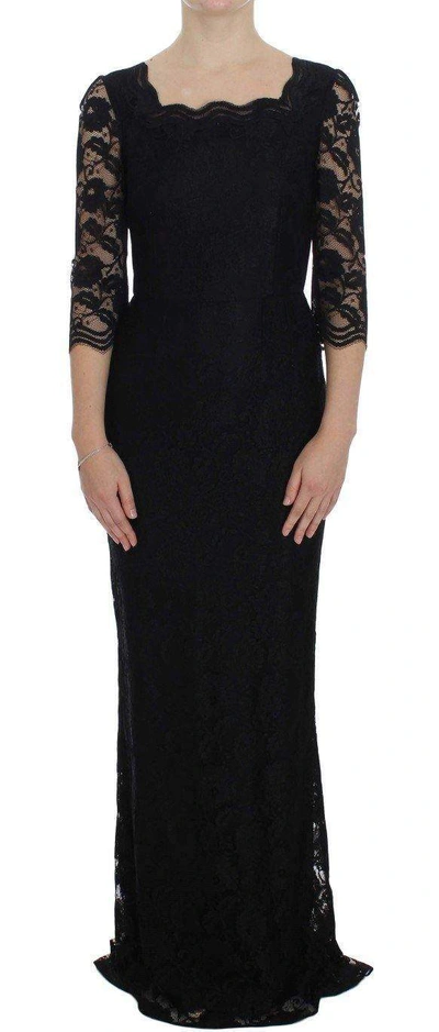 Shop Dolce & Gabbana Black Floral Lace Long Ball Maxi Dress