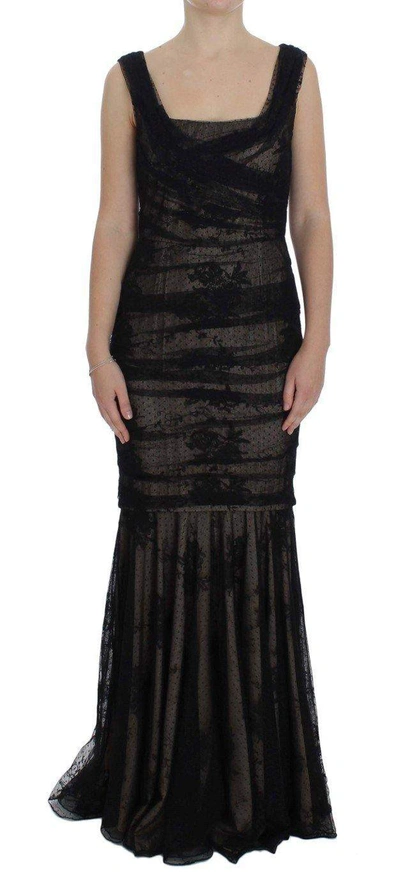 Shop Dolce & Gabbana Black Floral Lace Long Bodycon Maxi Dress