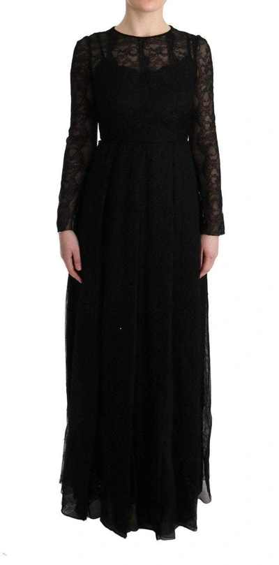Shop Dolce & Gabbana Black Floral Lace Sheath Silk Dress