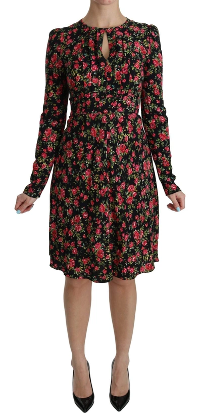 Shop Dolce & Gabbana Black Floral Longsleeve Knee Length Dress