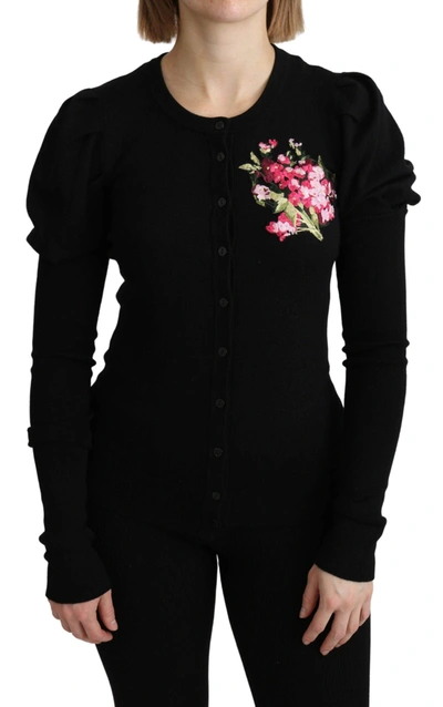 Shop Dolce & Gabbana Black Floral Long Sleeve Cardigan Sweater