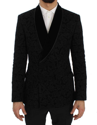 Shop Dolce & Gabbana Black Floral Ricamo Slim Blazer Jacket