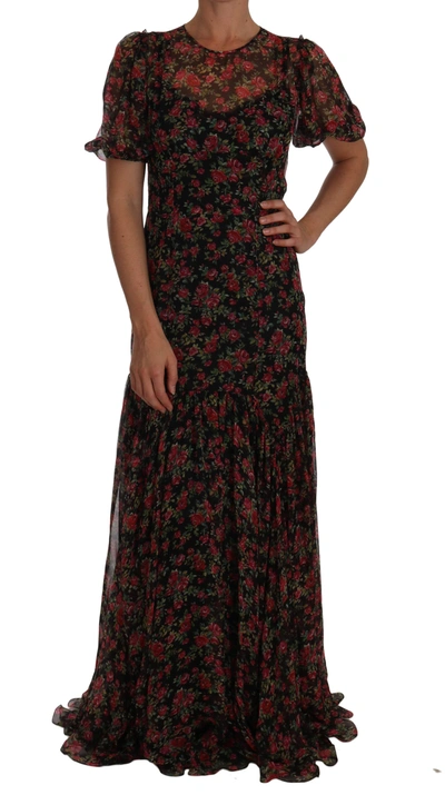 Shop Dolce & Gabbana Black Floral Roses A-line Shift Gown