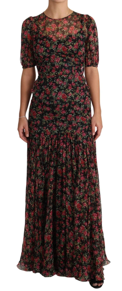 Shop Dolce & Gabbana Black Floral Roses A-line Shift Gown Dress