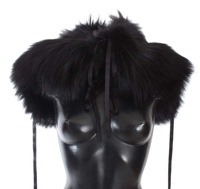 Shop Dolce & Gabbana Black Fox Fur Shoulder Wrap Cover Collar Scarf