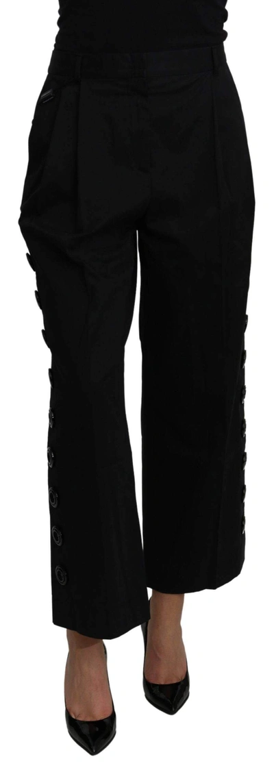 Shop Dolce & Gabbana Black High Waist Cropped Cotton Stretch Pants
