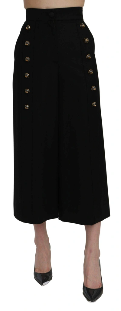 Shop Dolce & Gabbana Black High Waist Wide Leg Cropped Pants