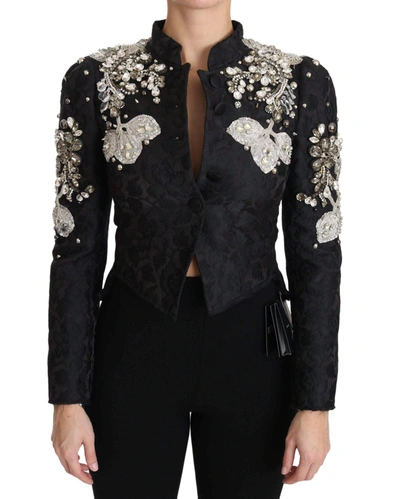 Shop Dolce & Gabbana Black Jacquard Crystal Floral Jacket