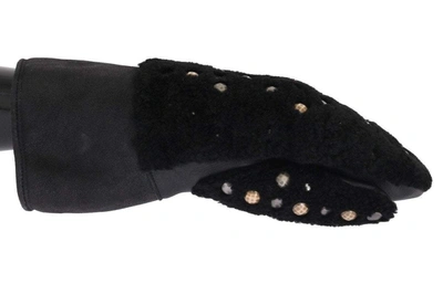 Shop Dolce & Gabbana Black Leather Shearling Studded Gloves