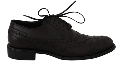 Shop Dolce & Gabbana Black Leather Wingtip Oxford Dress  Shoes In Bordeaux