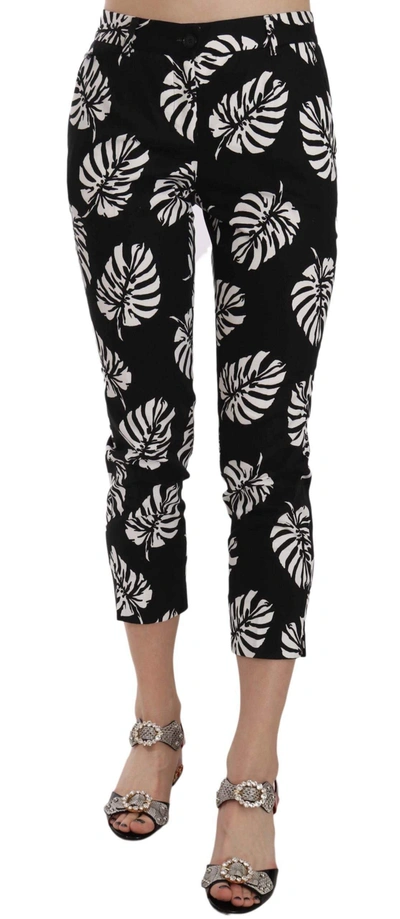 Dolce & Gabbana Black Palm Leaf Print Skinny Pants In Black