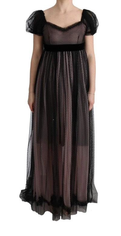 Shop Dolce & Gabbana Black Pink Silk Long Shift Dress