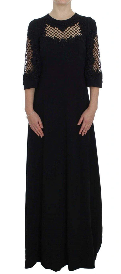 Dolce & Gabbana Black Ricamo Wool Stretch Maxi Dress In Black