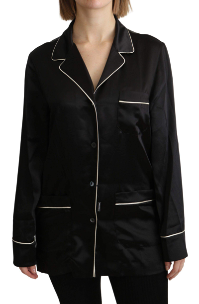 Shop Dolce & Gabbana Black Shirt Silk Stretch Top Blouse
